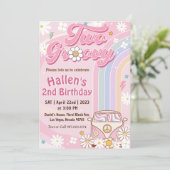 Invitation Deux Super Retro Daisy Rainbow 2e anniversaire (Debout devant)