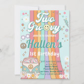 Invitation Deux Super Retro Daisy Rainbow 2e anniversaire (Devant)