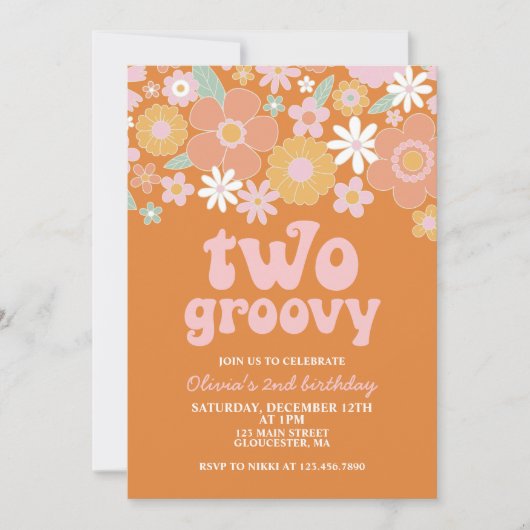 Invitation deux Super Retro Floral 2ème anniversaire (Devant)