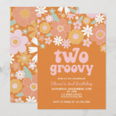 Invitation deux Super Retro Floral 2ème anniversaire (Devant / Derrière)