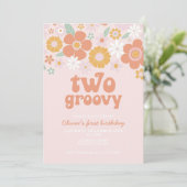 Invitation Deux Super Retro Floral premier anniversaire Invit (Debout devant)