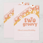 Invitation Deux Super Retro marguerite boho floral deuxième a (Devant / Derrière)