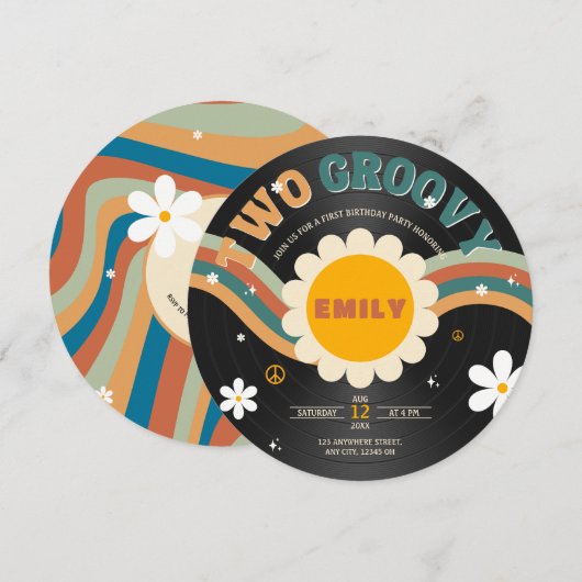 Invitation Deux Super Retro Vinyl Record Girl's 2nd Birthday (Devant / Derrière)