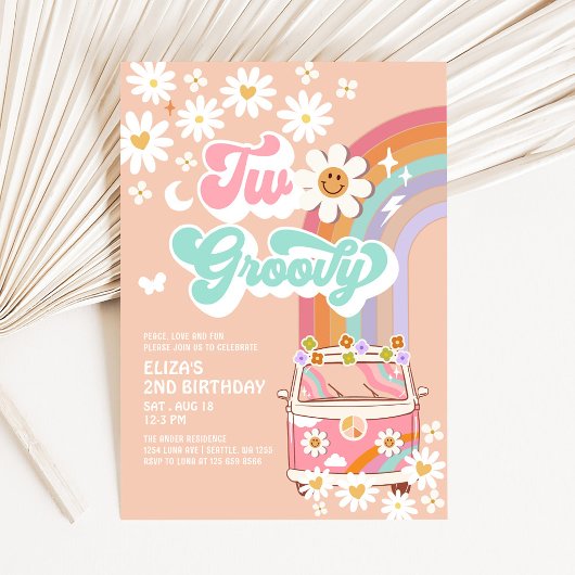 Invitation Deux Super Rose Daisy Rainbow Van 2e anniversaire