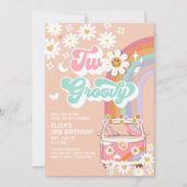 Invitation Deux Super Rose Daisy Rainbow Van 2e anniversaire (Devant)