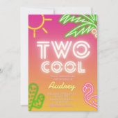 Invitation Deux Superbes Fêtes de Piscine Rose Tropical Neon (Devant)