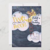 Invitation DEUX SUR LA LUNE 2e 2e Anniversaire Vache Comptine (Devant)