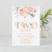 Invitation DEUX Sweet Blush Rose Floral Or Deuxième anniversa (Debout devant)