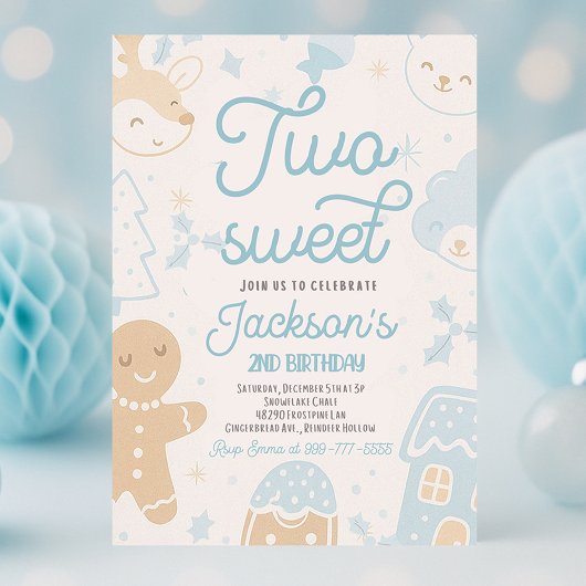 Invitation Deux Sweet Boy Christmas Cookie 2e fête d'annivers