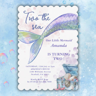 Invitation Deux The Sea Mermaid Tail 2e fête d'anniversaire