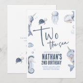 Invitation Deux The Sea Ocean 2e anniversaire de fête Invitat (Devant / Derrière)