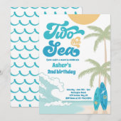 Invitation Deux The Sea Retro Surfboard Beach 2e anniversaire (Devant / Derrière)