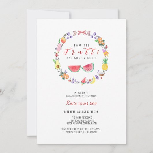 Invitation Deux tti Fruitti Fille Anniversaire, Été 2 Anniver (Devant)