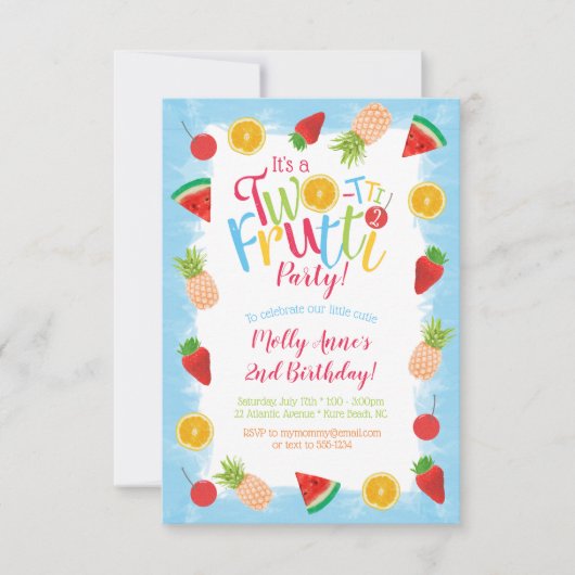 Invitation Deux tti Frutti 2e anniversaire Fruits amusants (Devant)