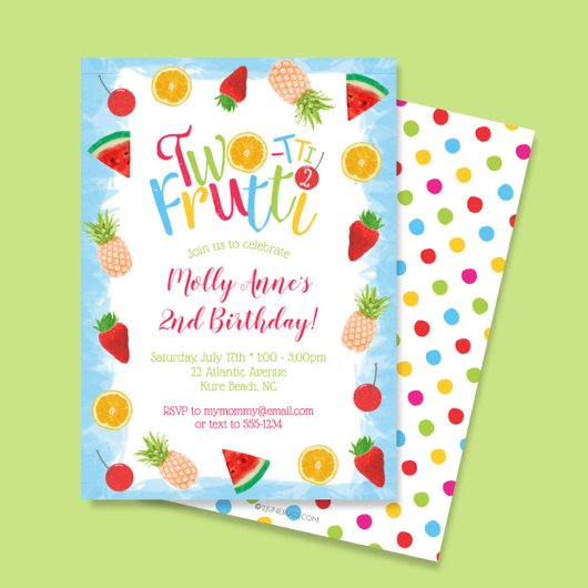 Invitation Deux tti Frutti 2e anniversaire Fruits mignons