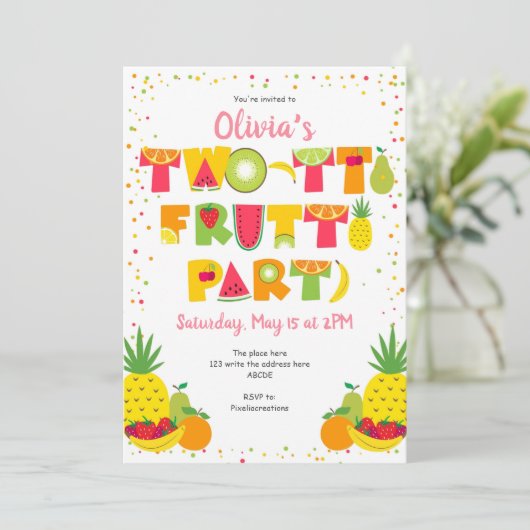 Invitation Deux tti Frutti, Tropical, Fruit, Fille 2e anniver (Debout devant)