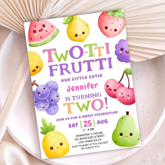 Invitation Deux tti Frutti Watercolor Girls Fruit 2e annivers