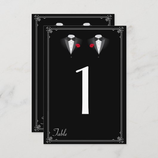 Invitation Deux Tuxedos avec Red Rose Gay Mariage Numéro de t (Devant / Derrière)