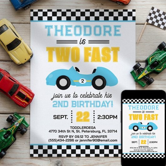 Invitation Deux Voiture de Course Rapide 2ème Anniversaire