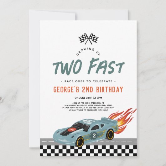 Invitation Deux voitures chaudes d'anniversaire rapides et de (Devant)