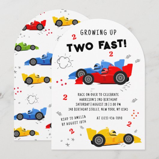 Invitation Deux voitures de course pour enfants de 2e anniver (Devant / Derrière)