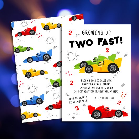 Invitation Deux voitures de course pour enfants de 2e anniver