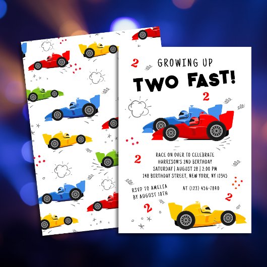 Invitation Deux voitures de course pour enfants de 2e anniver