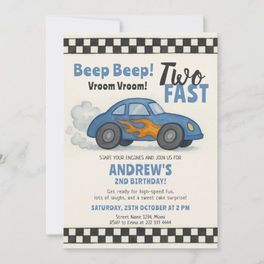 Invitation Deux voitures de course rapide anniversaire (Devant)