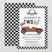 Invitation Deux voitures de course rapide fête d'anniversaire (Devant / Derrière)