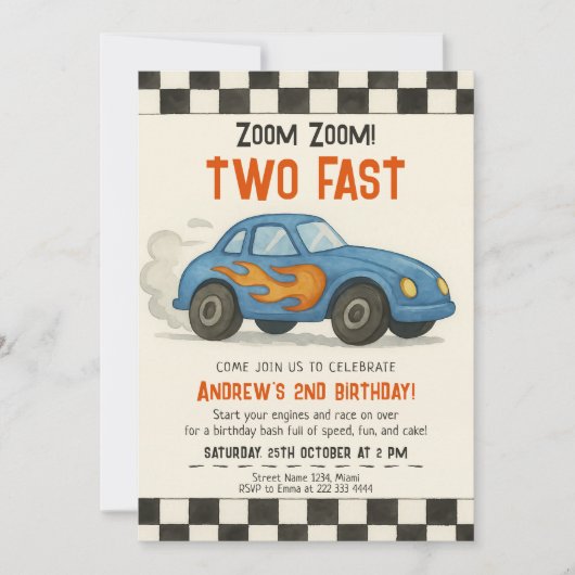 Invitation Deux voitures de course rapide fête d'anniversaire (Devant)