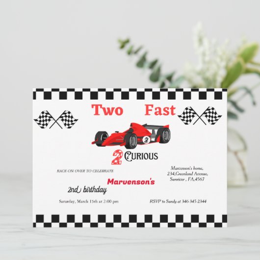 Invitation Deux voitures de course rapide garçons 2e annivers (Debout devant)