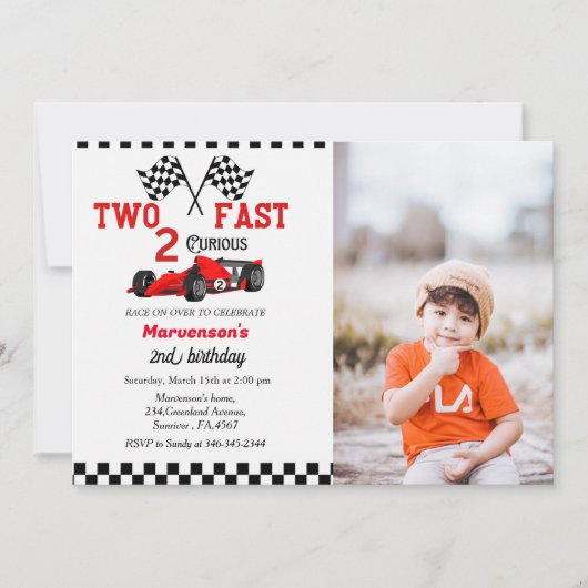 Invitation Deux voitures de course rapide garçons 2e annivers (Devant)