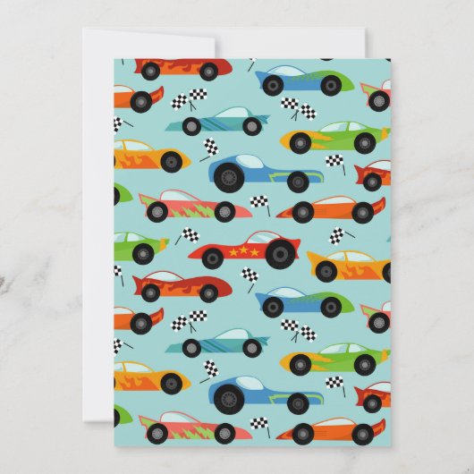 Invitation DEUX voitures de course rapide thème 2ème annivers (Dos)