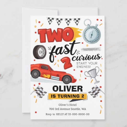 Invitation Deux Voitures de Course Rapides 2ème Anniversaire (Devant)
