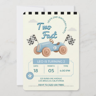 Invitation Deux voitures de course rapides garçon 2ème annive