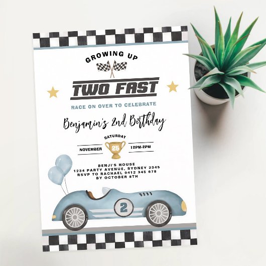 Invitation Deux Voitures de Course Rétro Bleues Rapides pour