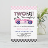 Invitation Deux voitures de course rose rapide deuxième anniv (Debout devant)