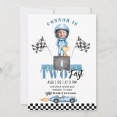 Invitation Deux voitures Fast Blue Race Photo 2e anniversaire (Devant)