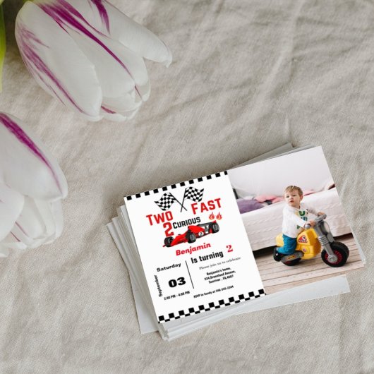 Invitation Deux voitures rapides course Boy 2ème anniversaire