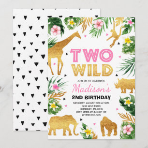 Invitation Deux Wild 2e anniversaire fête Safari Animaux Part