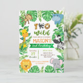 Invitation Deux Wild 2e anniversaire Safari Animaux Invitatio (Debout devant)