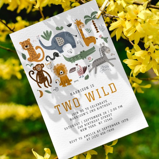 Invitation Deux Wild 2e anniversaire Safari Animaux mignons E