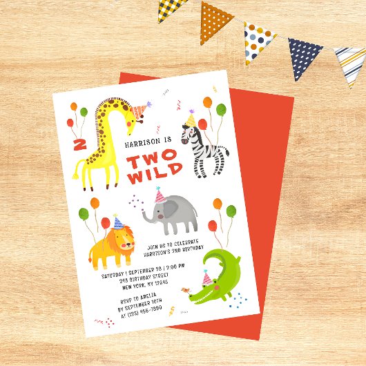 Invitation Deux Wild 2e anniversaire Safari Animaux mignons E