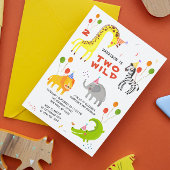 Invitation Deux Wild 2e Anniversaire Safari Animaux mignons P