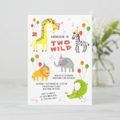 Invitation Deux Wild 2e Anniversaire Safari Animaux mignons P (Debout devant)