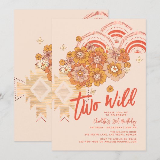 Invitation Deux Wild Boho Floral Super 2e fête d'anniversaire (Devant / Derrière)
