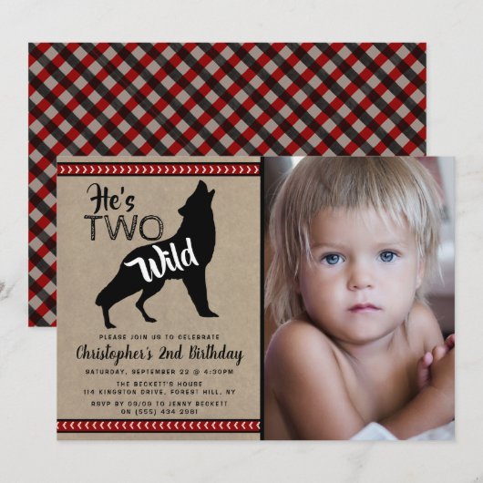 Invitation Deux Wild Boys Photo 2e anniversaire fêtes invitat (Devant / Derrière)