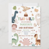 Invitation Deux Wild Cute Dinosaur 2e fête d'anniversaire (Devant)