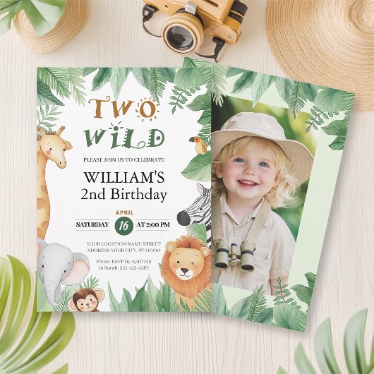 Invitation Deux WILD Safari animal 2e anniversaire
