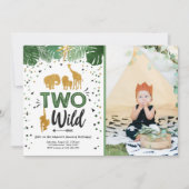 Invitation Deux Wild Safari Gold Boy Animaux fête d'anniversa (Devant)